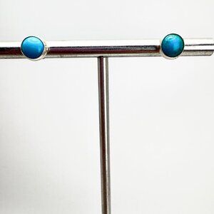 Sterling Silver 925 Blue Turquoise Stud Earrings 7mm Round